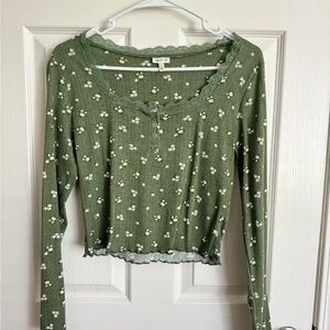 Green Floral Long Sleeve Top